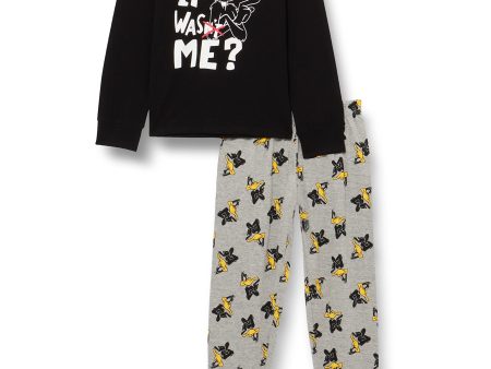 Talla: 5 años - Pijama Niño Invierno de el Pato Lucas de los Looney Tunes 100% Algodón, Negro Online