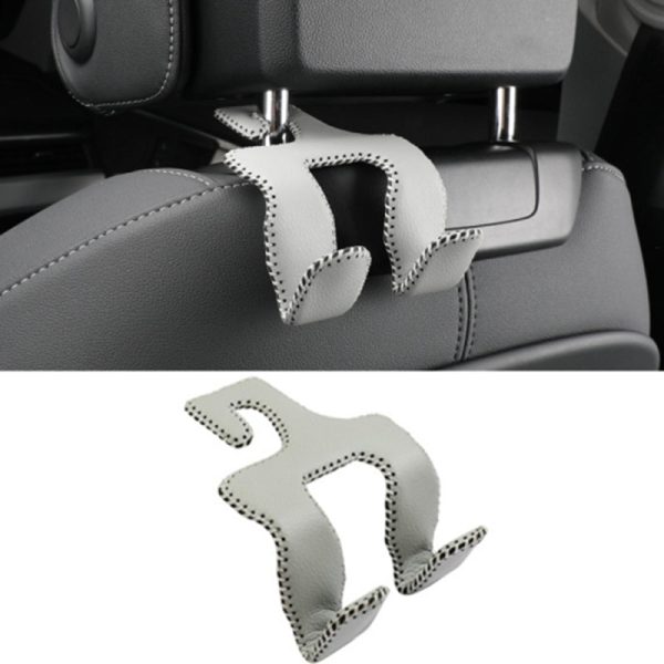 Dual Hook Design Car Seat Back Hanging Hook Stainless Steel + PU Leather Car Seat Headrest Hook Phone Holder Online Hot Sale