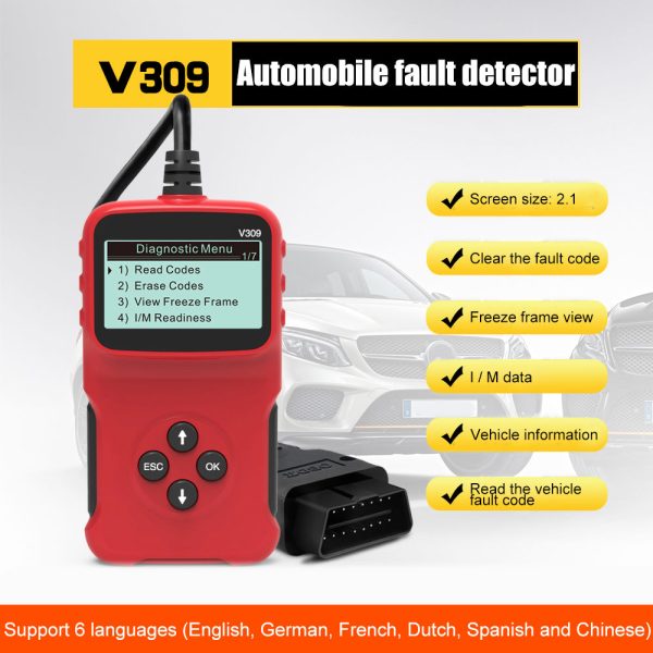 V309 Car Engine Scanner OBD2 ELM327 Vehicle Code Reader Diagnostic Analyzer Support Multiple Languages For Discount