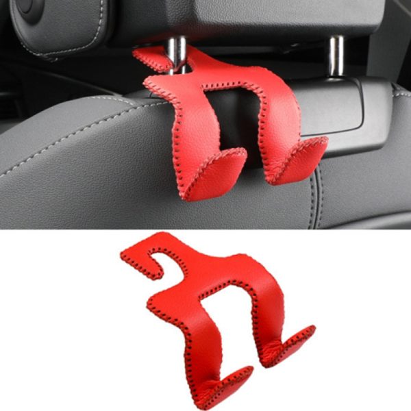 Dual Hook Design Car Seat Back Hanging Hook Stainless Steel + PU Leather Car Seat Headrest Hook Phone Holder Online Hot Sale