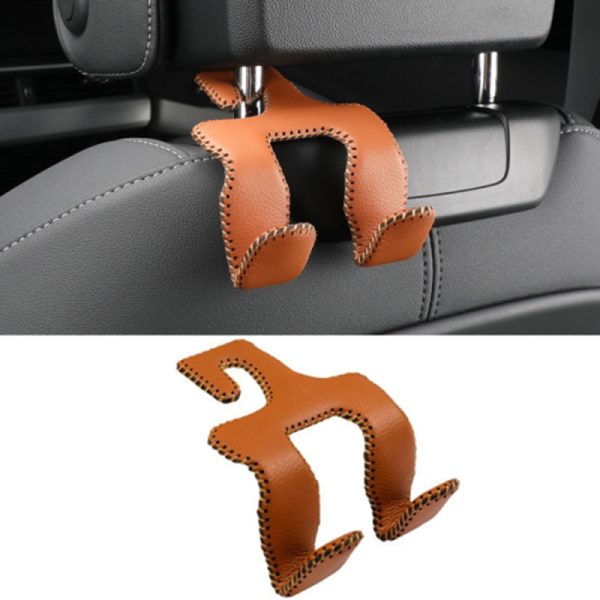 Dual Hook Design Car Seat Back Hanging Hook Stainless Steel + PU Leather Car Seat Headrest Hook Phone Holder Online Hot Sale