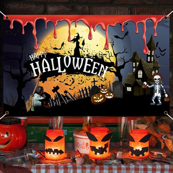 Pancarta de Halloween Infreecs 180 x 150 cm, Decoración Extra Grande para Fiesta de Halloween Discount